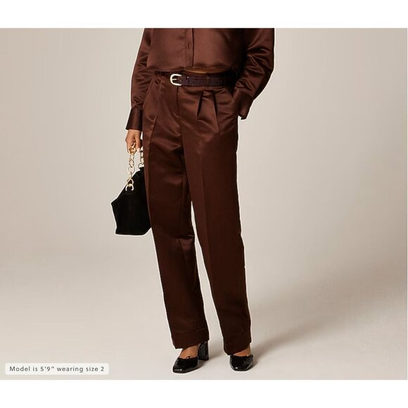 J. CREW Wide-leg pleated pant duchesse satin Brown $198 EUC 6 - Picture 3 of 7